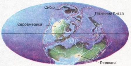 Карта Землі початку карбонового періоду